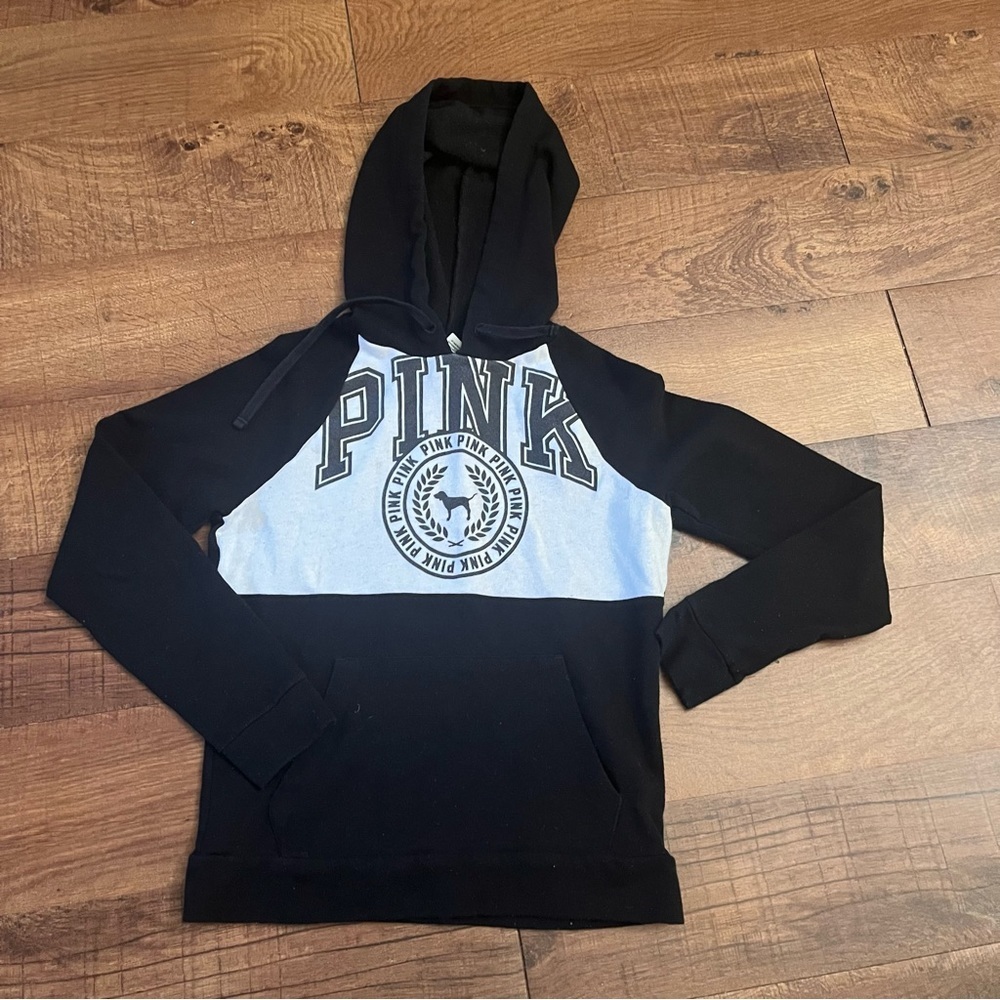 Pink By Victoria’s Secret Hoodie Xs Extra Small Black White Pocket